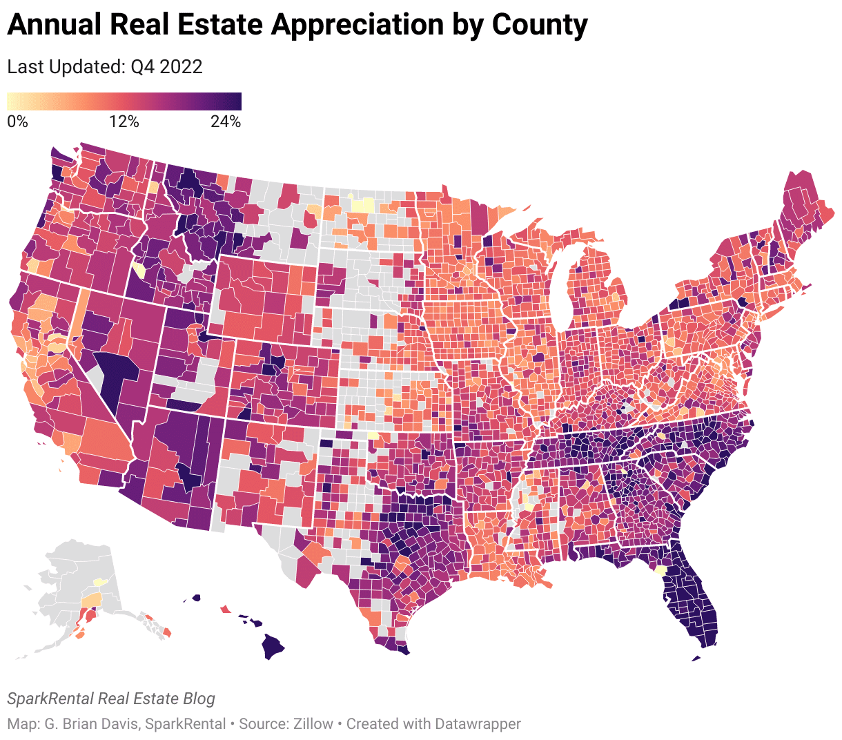 annual real estate appreciation by county